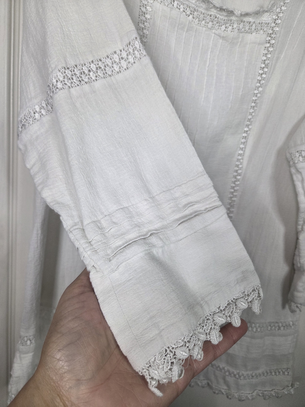 Chico's White Boho Tunic Top Crochet Trim 3/4 Sleeve Size 3(xl) - Picture 4 of 6